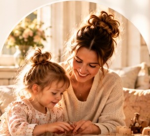 Eine Mutter spielt mit ihrer kleinen Tochter